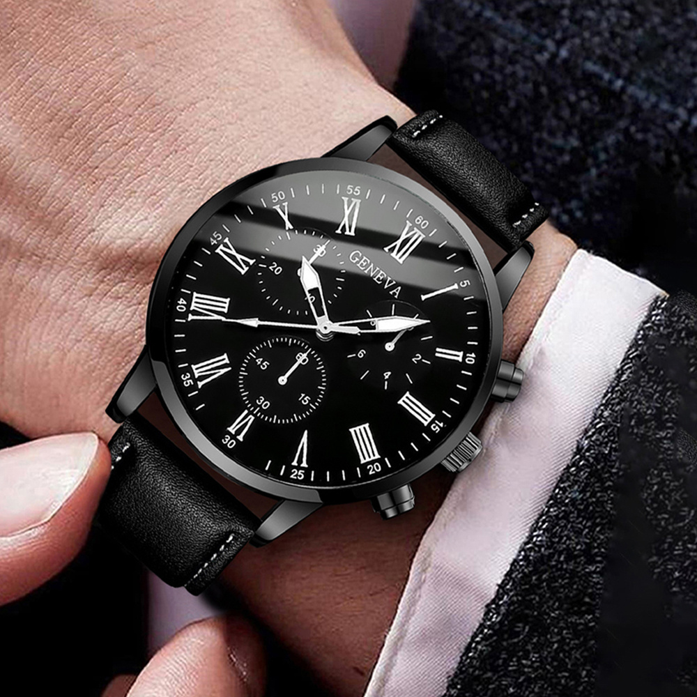 Leather Watch Band Men - Jam tangan bisnis pria modis Roma
