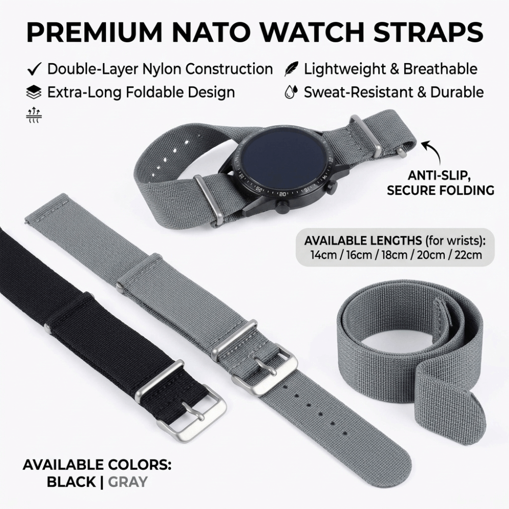 14/16/18/20/22Mm Gelang Jam Ta - Nato Strap Nylon ulasan dan harga