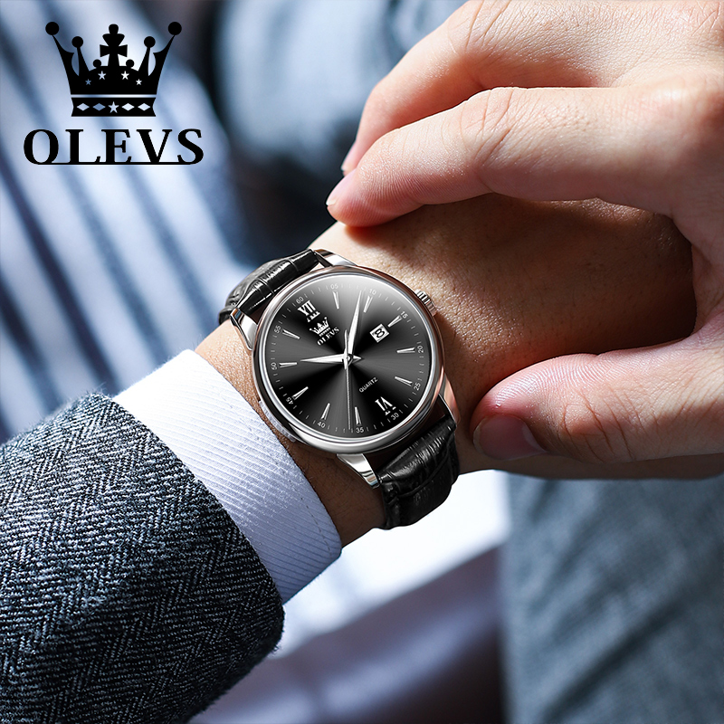OLEVS jam tangan kuarsa tali k - Leather Watch Band Men ulasan dan harga