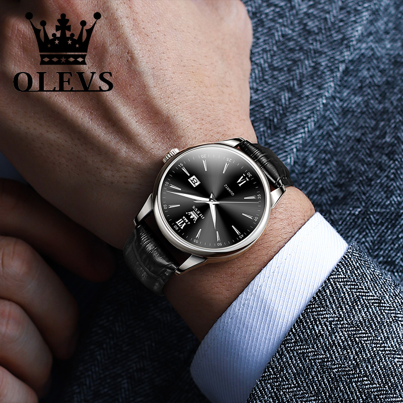 OLEVS jam tangan kuarsa tali k - Leather Watch Band Men ulasan dan harga